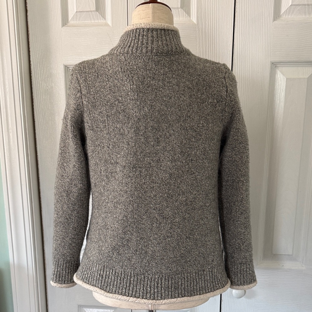 LL Bean Sweater Jacket Women’s Gray Full Zip Lambs Wool Sherpa Lined Cozy Sz M - Picture 7 of 11